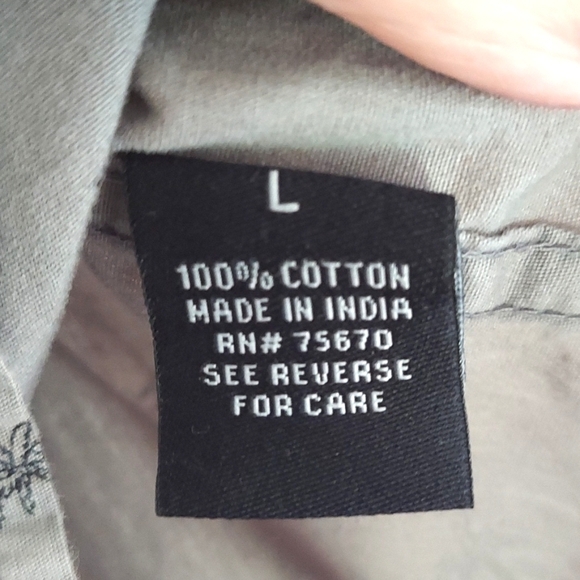 WESTY‎ Shirt, Size L, Buttondown Casual Short Sleeve, Palm Trees, Gray, Cotton - Picture 8 of 8